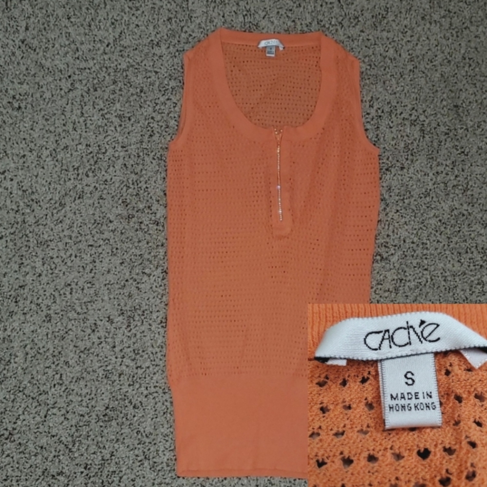 NWOT Cache Vintage Sleeveless 1/4 Zip Bling Accent Top Shirt